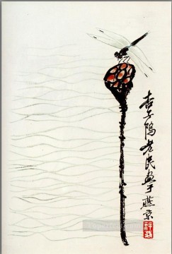 Tinta china antigua de loto y libélula Qi Baishi Pinturas al óleo